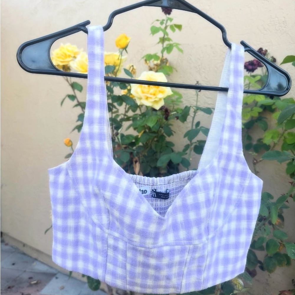 Zara Lavender Checkered Crop Top